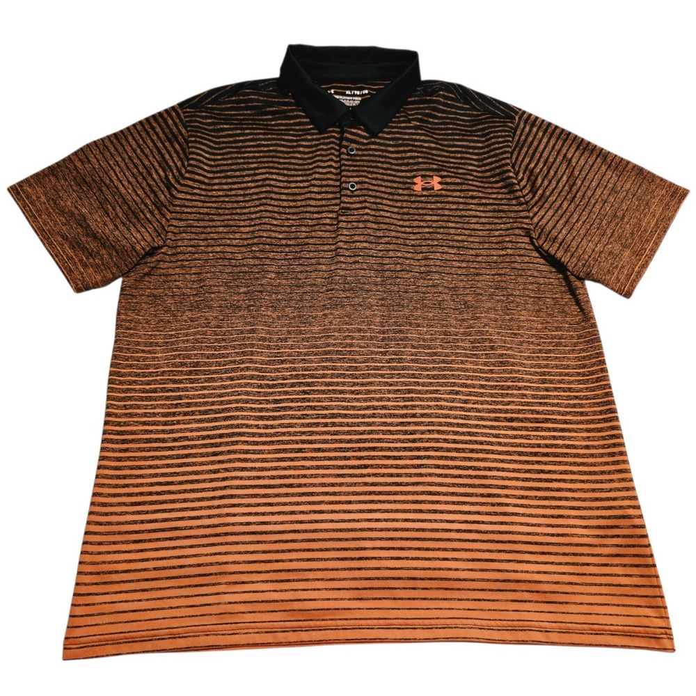 Under Armour Playoff Polo Mens XL Black Orange Striped Golf Performance Shirt